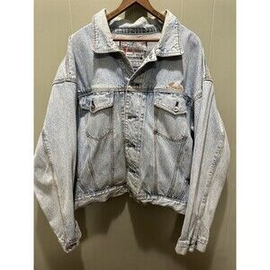 VTG America Perry Ellis Light Wash Button Up Oversized Denim Jean Jacket Size XL